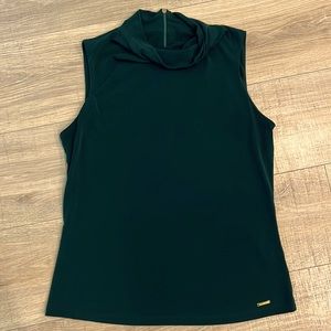 Calvin Klein mock neck sleeveless blouse in forest green, size S